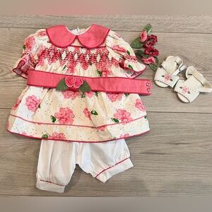 Adora Inc 20” Doll Clothes Set cream And Pink Floral Smock Dress Vintage Style